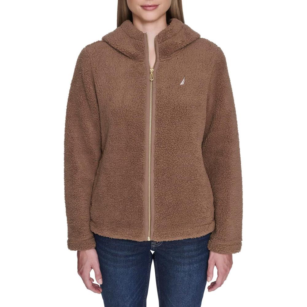 imageNautica Womens Solid Sherpa Zipup Hoodie JacketBarley