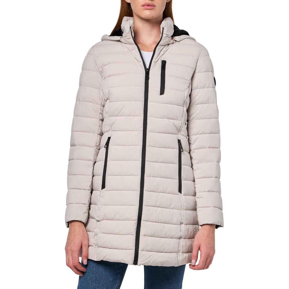imageNautica Womens Stretch Puffer Jacket Midweight Winter Coat Detachable Faux Fur Lined HoodLimestone