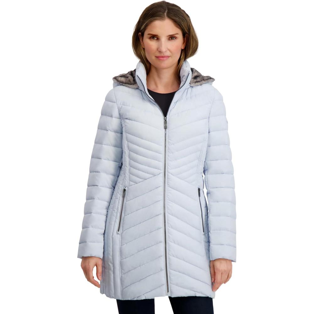 imageNautica Womens Stretch Puffer Jacket Wind amp Waterresistant Winter Coat Faux Fur Lined HoodBlue