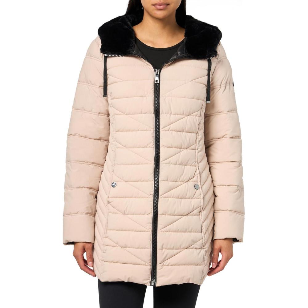 imageNautica Womens Stretch Puffer Jacket With Faux Fur Lined Hood Wind amp Waterresistant Winter CoatChampagne