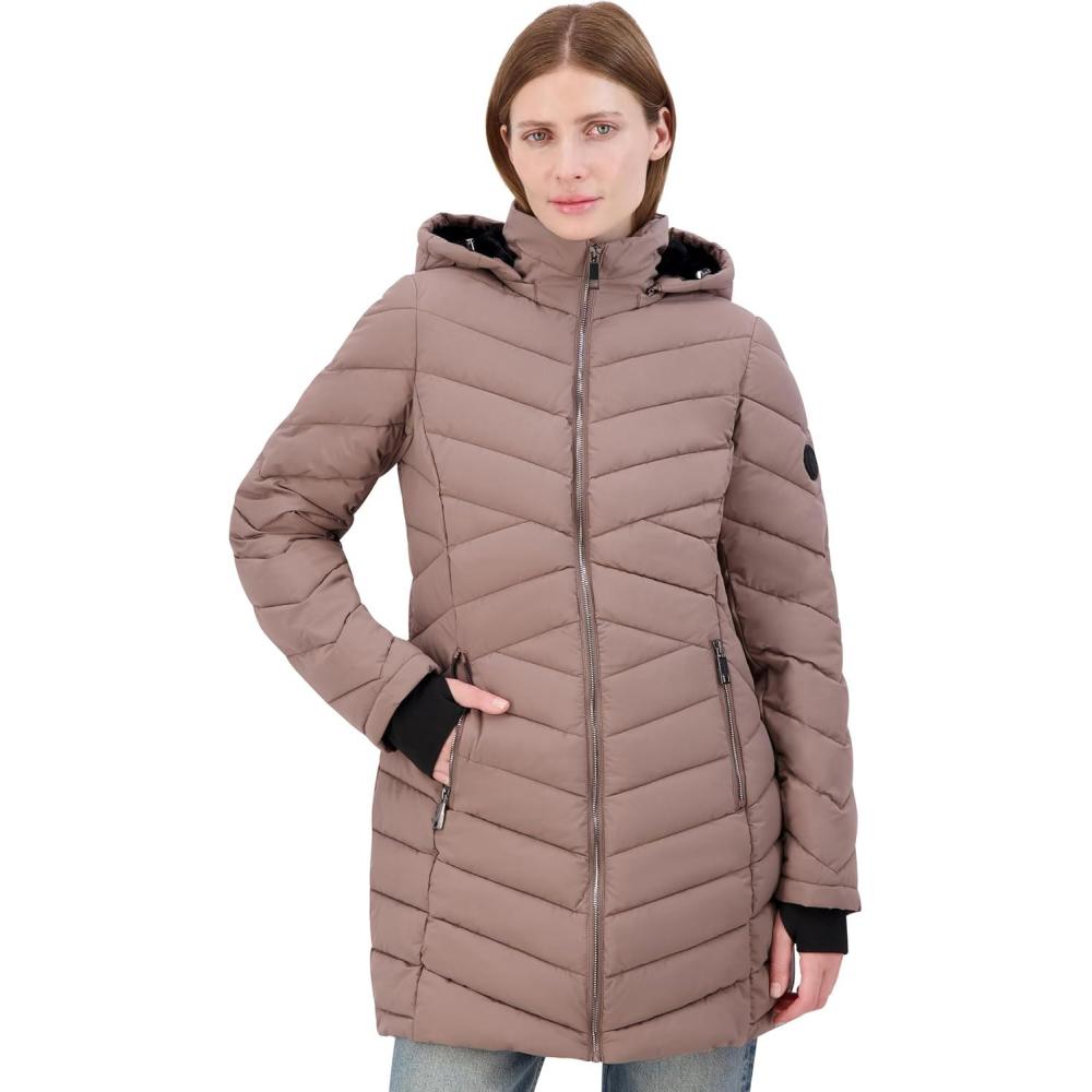 imageNautica Womens Stretch Puffer Jacket With Faux Fur Lined Hood Wind amp Waterresistant Winter CoatChestnut