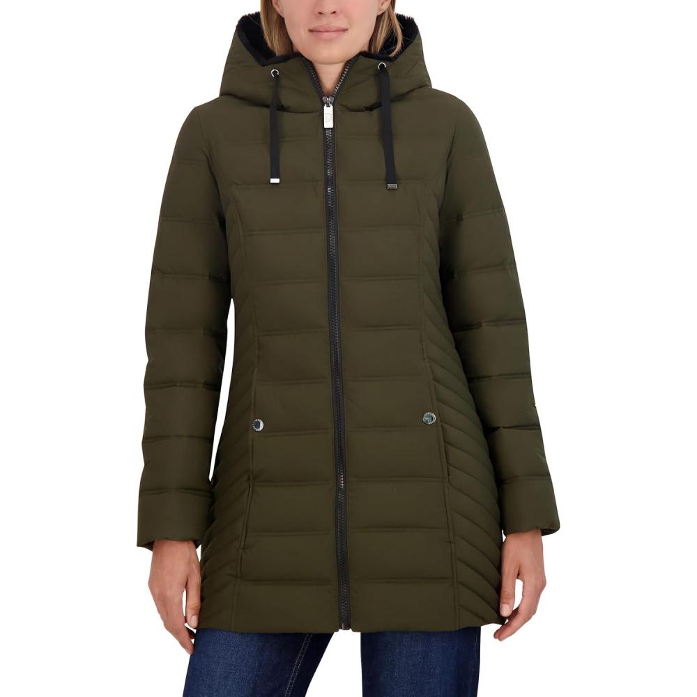 imageNautica Womens Stretch Puffer Jacket With Faux Fur Lined Hood Wind amp Waterresistant Winter CoatGreen