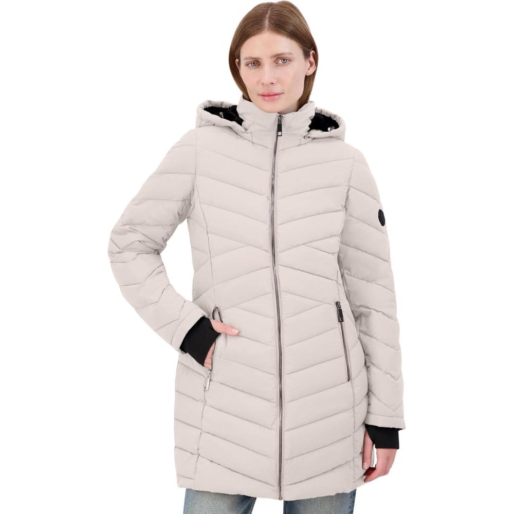 imageNautica Womens Stretch Puffer Jacket With Faux Fur Lined Hood Wind amp Waterresistant Winter CoatLimestone
