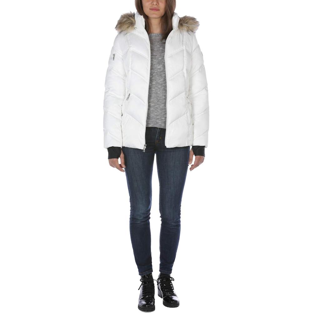imageNautica Womens Stretch Puffer Jacket detachable Faux Fur Hood Midweight Waterresistant CoatMarshmallow