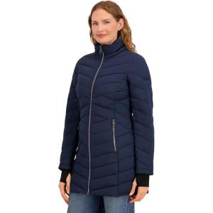 Nautica Women’s 3/4 Length Light Weight Puffer(Navy Seas)