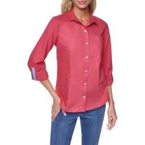 Nautica Women’s Button Front Long Sleeve Roll Tab Shirt(Mineral Red)