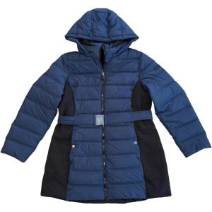 Nautica Women’s Flex Fit Puffer Jacket – Winter Coat With Removable Hood Belted Waist(Bluenight Navy)