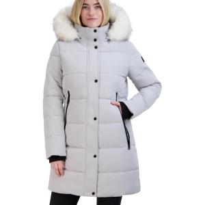 Nautica Women’s Heavyweight Puffer Jacket-faux Fur-lined Hood Wind Water-resistant Winter Coat(Silver Grey)