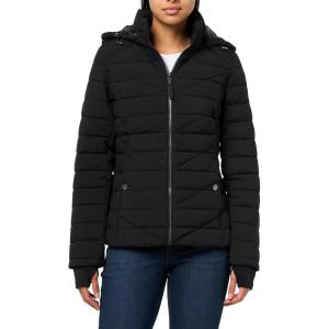 Nautica Women’s Mechanical Stretch Puffer Jacket–detachable Faux Fur Hood & Storm Cuffs(Black)
