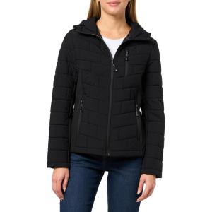 Nautica Women’s Mechanical Stretch Softshell Jacket – Water-resistant Midweight Coat Attached Hood(Black)
