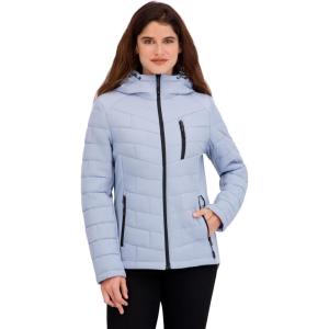 Nautica Women’s Mechanical Stretch Softshell Jacket – Water-resistant Midweight Coat Attached Hood(Blue)