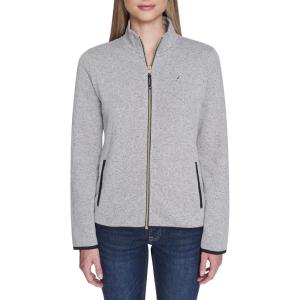 Nautica Women’s Mockneck Zip Up Fleece Jacket(Storm Heather Grey)