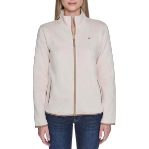 Nautica Women’s Mockneck Zip Up Fleece Jacket(White Swan)