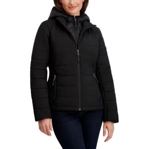 Nautica Women’s Nautica Women’s Stretch Hybrid Puffer Jacket – Short Winter Coat With Bib(Caviar Black)