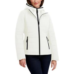 Nautica Women’s Nautica Women’s Stretch Hybrid Puffer Jacket – Short Winter Coat With Bib(Sail White)