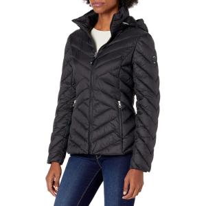Nautica Women’s Packable Stretch Puffer Jacket – Midweight Water-resistant Coat Adjustable Hem(Onyx)