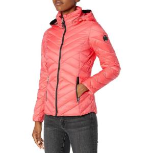 Nautica Women’s Packable Stretch Puffer Jacket – Midweight Water-resistant Coat Adjustable Hem(Pink)