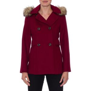 Nautica Women’s Peacoat Wool Blend Double Breasted Winter Coat(Red)