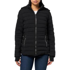 Nautica Women’s Short Puffer Coat with Faur Fur Trim Hood(Black)