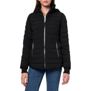 Nautica Women’s Short Puffer Coat with Faur Fur Trim Hood(Ebony)