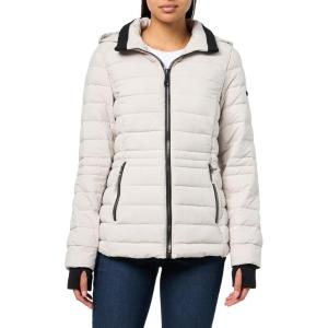 Nautica Women’s Short Puffer Coat with Faur Fur Trim Hood(Limestone)