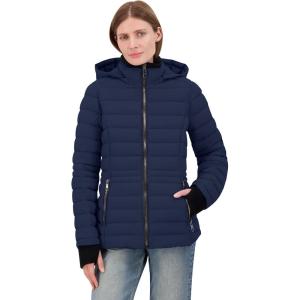Nautica Women’s Short Puffer Coat with Faur Fur Trim Hood(Navy Seas)