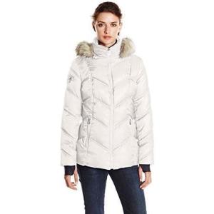 Nautica Women’s Short Puffer Coat with Faur Fur Trim Hood(Pebble)