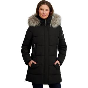 Nautica Women’s Soft Mist Heavyweight Puffer Coat– Winter Jacket With Detachable Faux Fur Hood(Black)