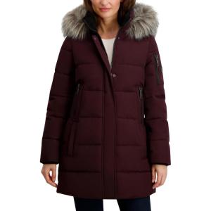 Nautica Women’s Soft Mist Heavyweight Puffer Coat– Winter Jacket With Detachable Faux Fur Hood(Chianti)