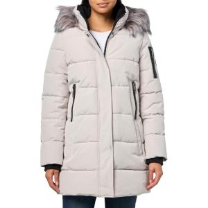Nautica Women’s Soft Mist Heavyweight Puffer Coat– Winter Jacket With Detachable Faux Fur Hood(Limestone)