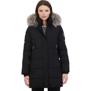 Nautica Women’s Soft Mist Heavyweight Puffer Coat– Winter Jacket With Detachable Faux Fur Hood(Onyx)