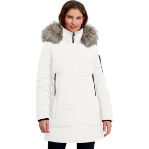 Nautica Women’s Soft Mist Heavyweight Puffer Coat– Winter Jacket With Detachable Faux Fur Hood(Sail White)
