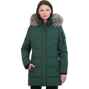 Nautica Women’s Soft Mist Heavyweight Puffer Coat– Winter Jacket With Detachable Faux Fur Hood(Verde)