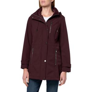 Nautica Womens Softshell Jacket – Water-Resistant Transitional Coat Faux Fur Hood, Adjustable Waist(Chianti)