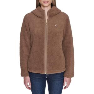 Nautica Women’s Solid Sherpa Zipup Hoodie Jacket(Barley)