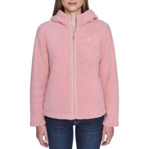 Nautica Women’s Solid Sherpa Zipup Hoodie Jacket(Bridal Rose)