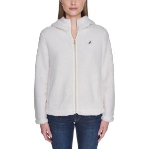 Nautica Women’s Solid Sherpa Zipup Hoodie Jacket(Soft Ivory)