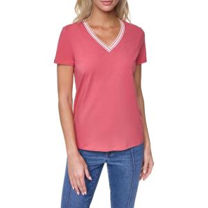 Nautica Women’s Solid V-Neck Short Sleeve T-Shirt(Mineral Red)