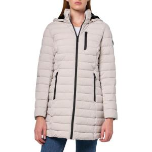 Nautica Women’s Stretch Puffer Jacket – Midweight Winter Coat Detachable Faux Fur Lined Hood(Limestone)