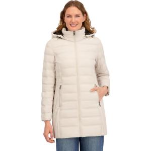Nautica Women’s Stretch Puffer Jacket- Faux Fur Lined Hood Wind & Water-resistant Winter Coat(Limestone)
