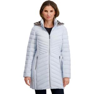 Nautica Women’s Stretch Puffer Jacket- Wind & Water-resistant Winter Coat Faux Fur Lined Hood(Blue)