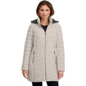 Nautica Women’s Stretch Puffer Jacket- Wind & Water-resistant Winter Coat Faux Fur Lined Hood(Limestone)