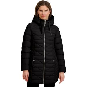 Nautica Women’s Stretch Puffer Jacket With Faux Fur Lined Hood – Wind & Water-resistant Winter Coat(Black)