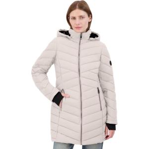 Nautica Women’s Stretch Puffer Jacket With Faux Fur Lined Hood – Wind & Water-resistant Winter Coat(Limestone)