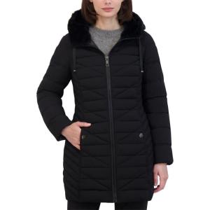 Nautica Women’s Stretch Puffer Jacket With Faux Fur Lined Hood – Wind & Water-resistant Winter Coat(Midnight)