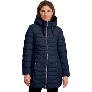 Nautica Women’s Stretch Puffer Jacket With Faux Fur Lined Hood – Wind & Water-resistant Winter Coat(Navy Seas)