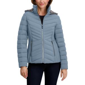 Nautica Women’s Stretch Puffer Jacket –detachable Faux Fur Hood Midweight Water-resistant Coat(Blue)