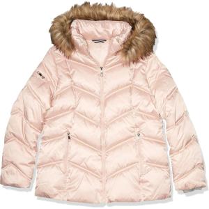 Nautica Women’s Stretch Puffer Jacket –detachable Faux Fur Hood Midweight Water-resistant Coat(Dusty Pink)