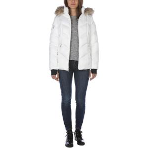Nautica Women’s Stretch Puffer Jacket –detachable Faux Fur Hood Midweight Water-resistant Coat(Marshmallow)
