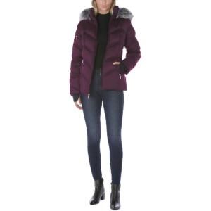 Nautica Women’s Stretch Puffer Jacket –detachable Faux Fur Hood Midweight Water-resistant Coat(Purple)